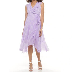 Chaps Women's Lavender Purple‎ White Faux
Wrap Lined Dress. Size 12.